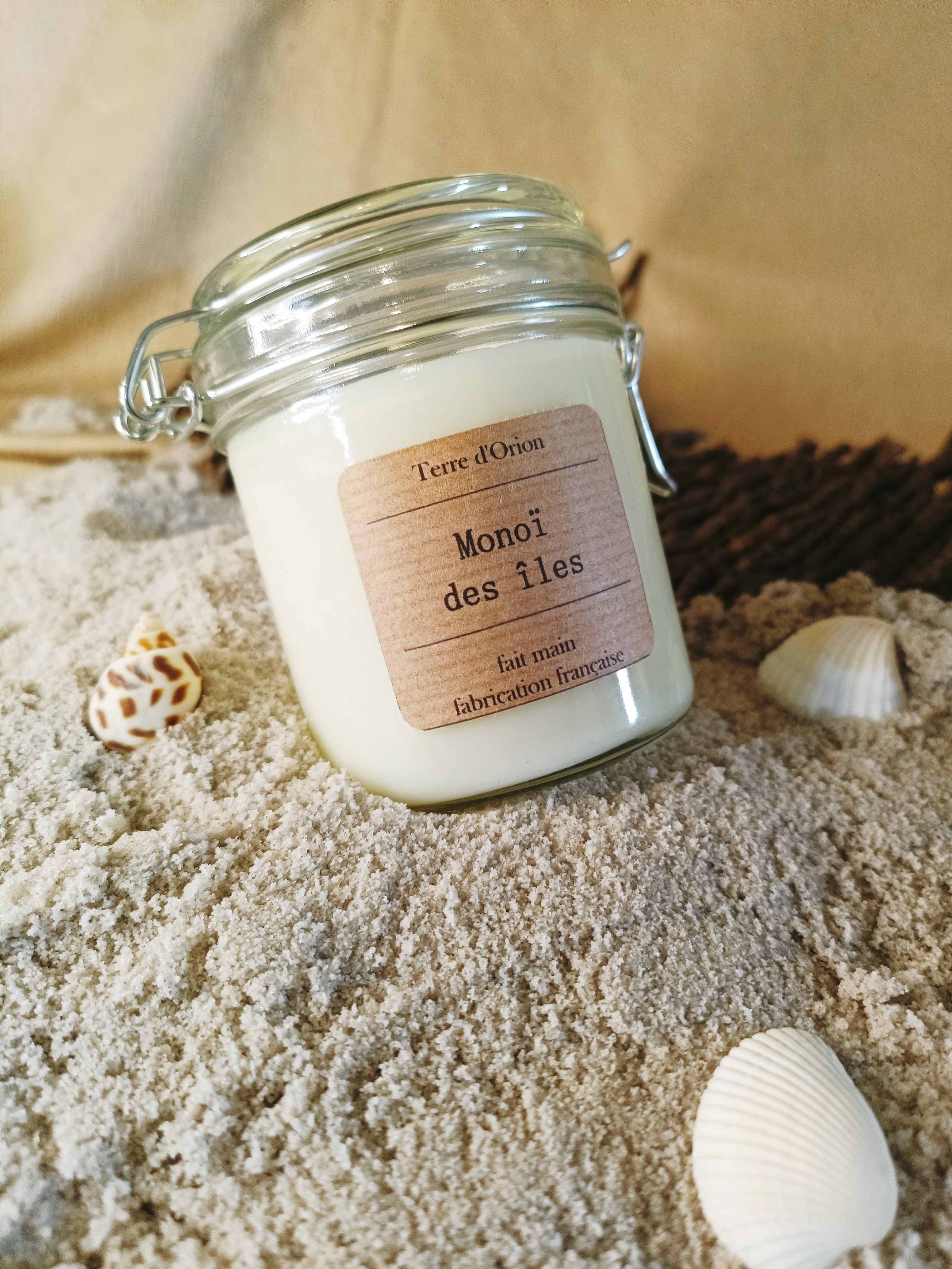 Bougie Parfumée Monoï Des Îles - 180g - Cire De Soja Naturelle - Parfum Noix De Coco - Fabriquée En France